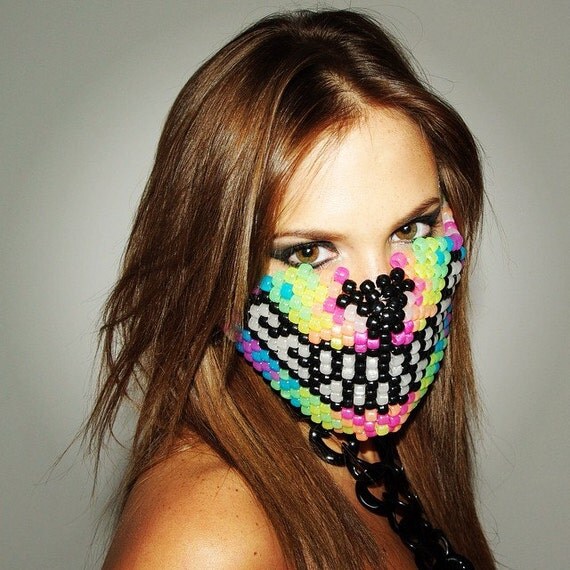 Rainbow Wolf Kandi Bead Mask Rave Wear Rave by KandiGearOfficial