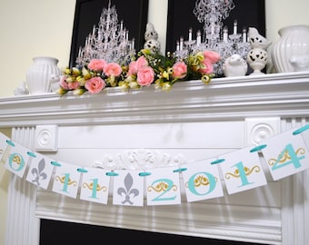 Save the date banner, Bridal shower date banner, wedding date banner, save the date garland, Engagement Photo Prop - fleur-de-lis