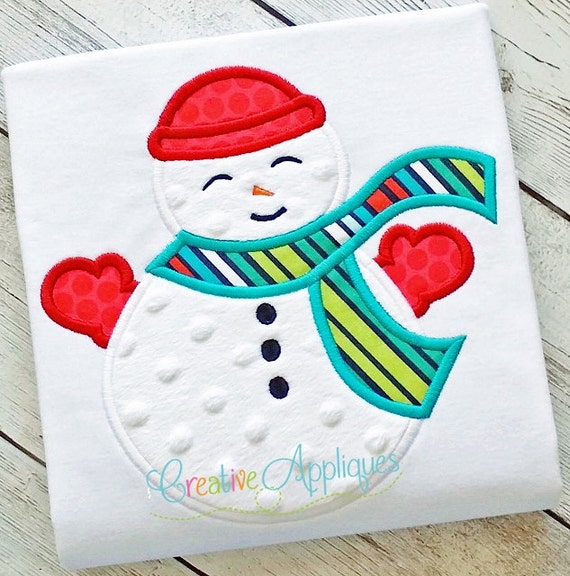 Snowman Applique Machine Embroidery Design 4 sizes snowman