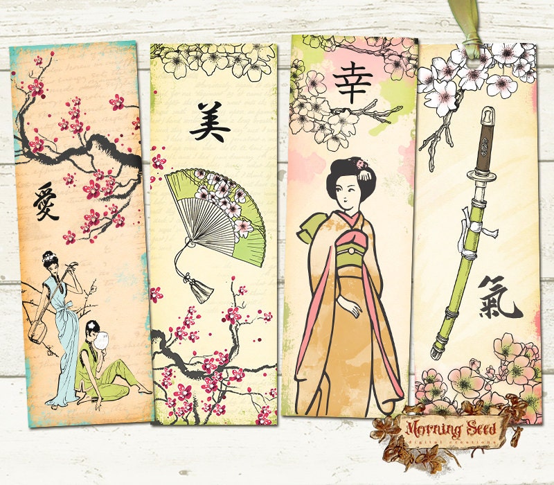 Printable bookmark Set Of 4 Printable Oriental Geisha