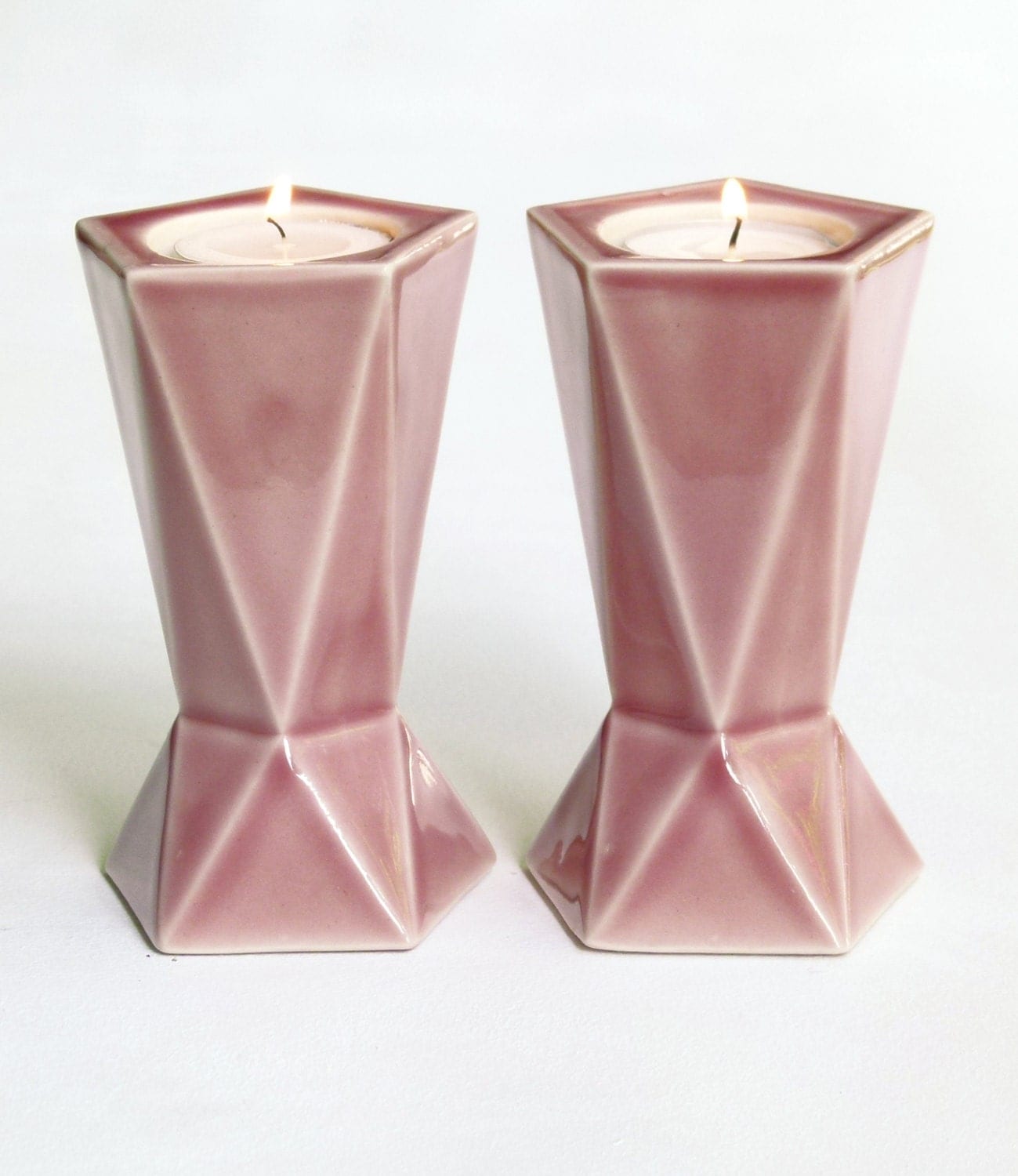 Geometric candlesticks Two sided candle holders Pink ceramic