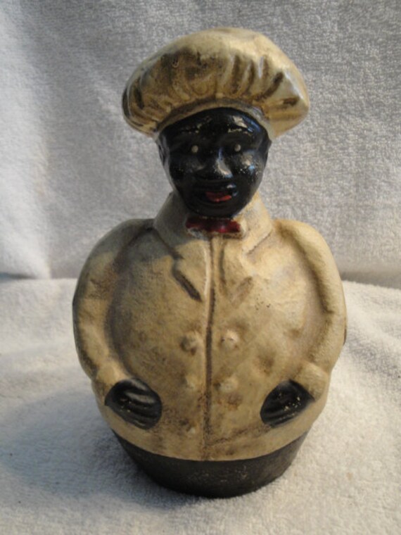 Vintage Black Americana Original Chef Cook Cast Iron Bank Very