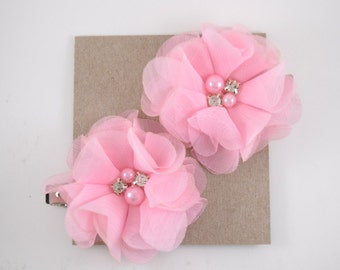 Items similar to Two handmade pink hair clips for Baby, Toddler, Child ...