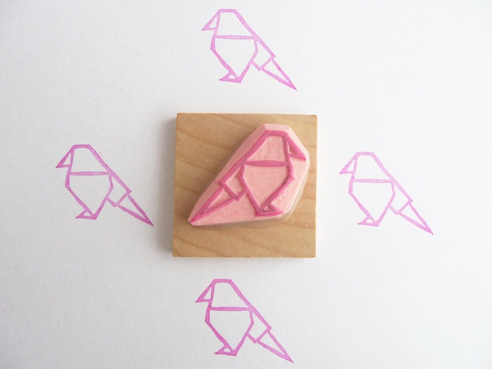 Tampon oiseau posé origami par Kraftille