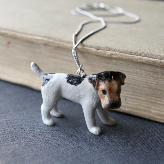 Keramische Fox Terrier Hund Anhänger Halskette Halsband Hund