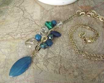 J 26 28 Inch Gold Bonnie J Necklace With Blue And Crystal Beads,Long Necklace , Tassle Necklace, Blue Necklace,