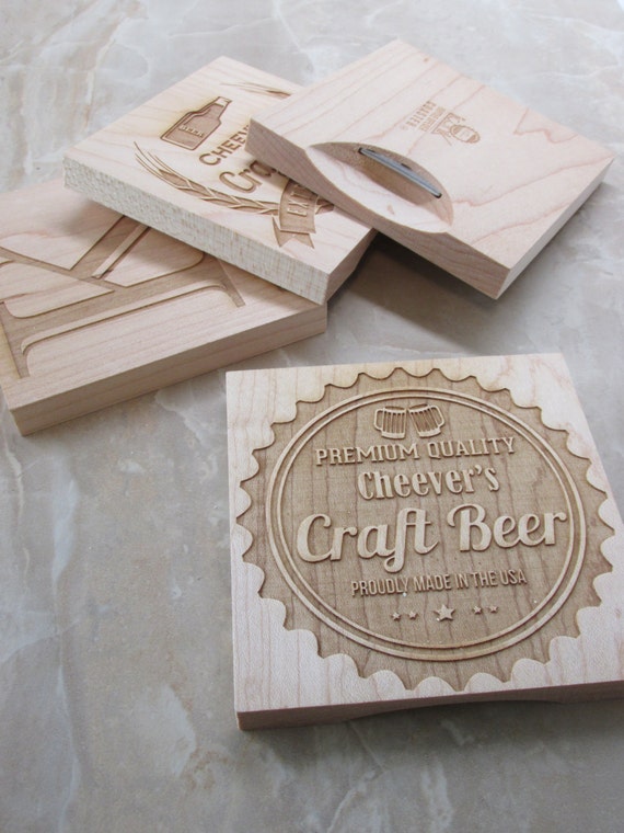 4 Custom Engraved Beer Coasters With Bottle by KustomProducts