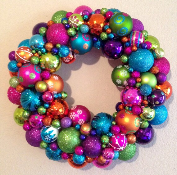 brightly colored cheerful christmas ornament wreath brightly colored cheerful christmas ornament wreath
