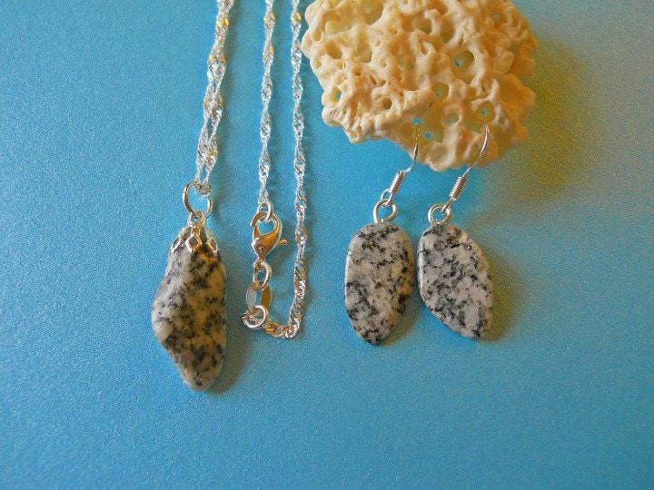 Vermont Granite Necklace and Earrings Set by BeachHouseTreasures