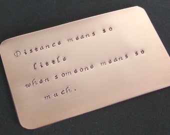 LONG DISTANCE BOYFRIEND gift ~ a metal love note for his wallet with your personal message