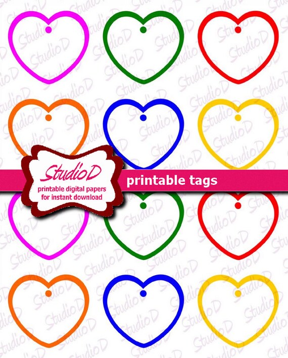 Heart gift tag, Blank Gift Tags, printable tags for instant download ...