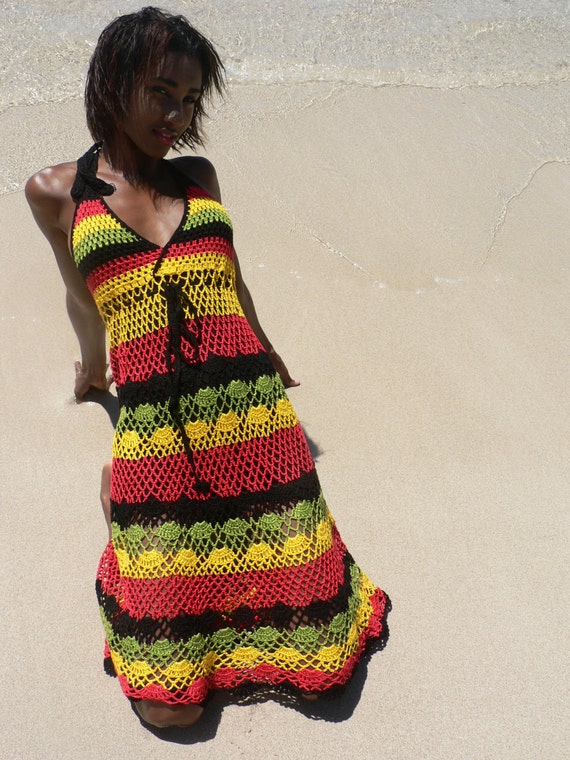 Handmade crochet dress 02 Jamaican Rasta colors. by TIMELESSTRADE