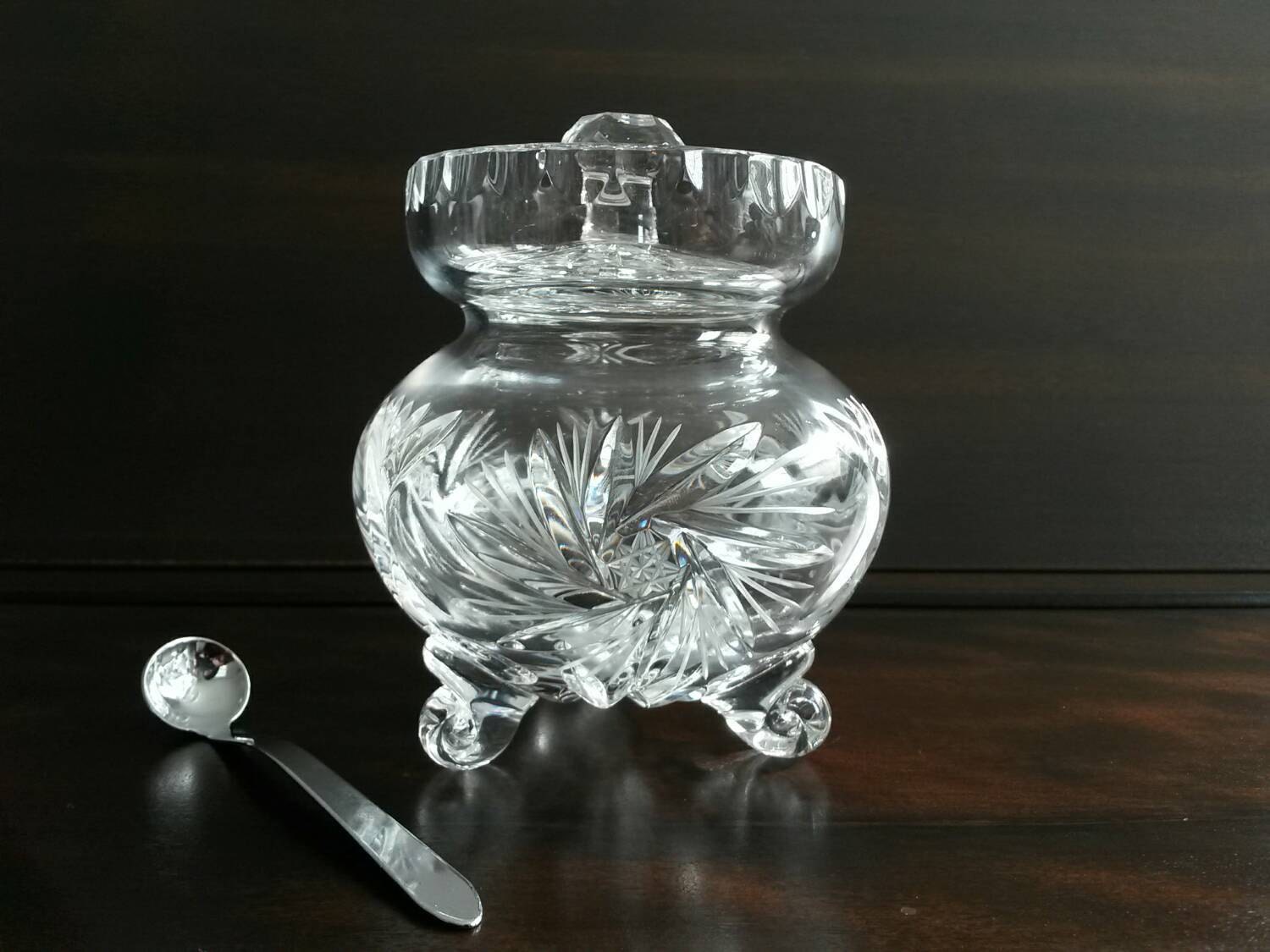 Vintage Footed Crystal Condiments Jar