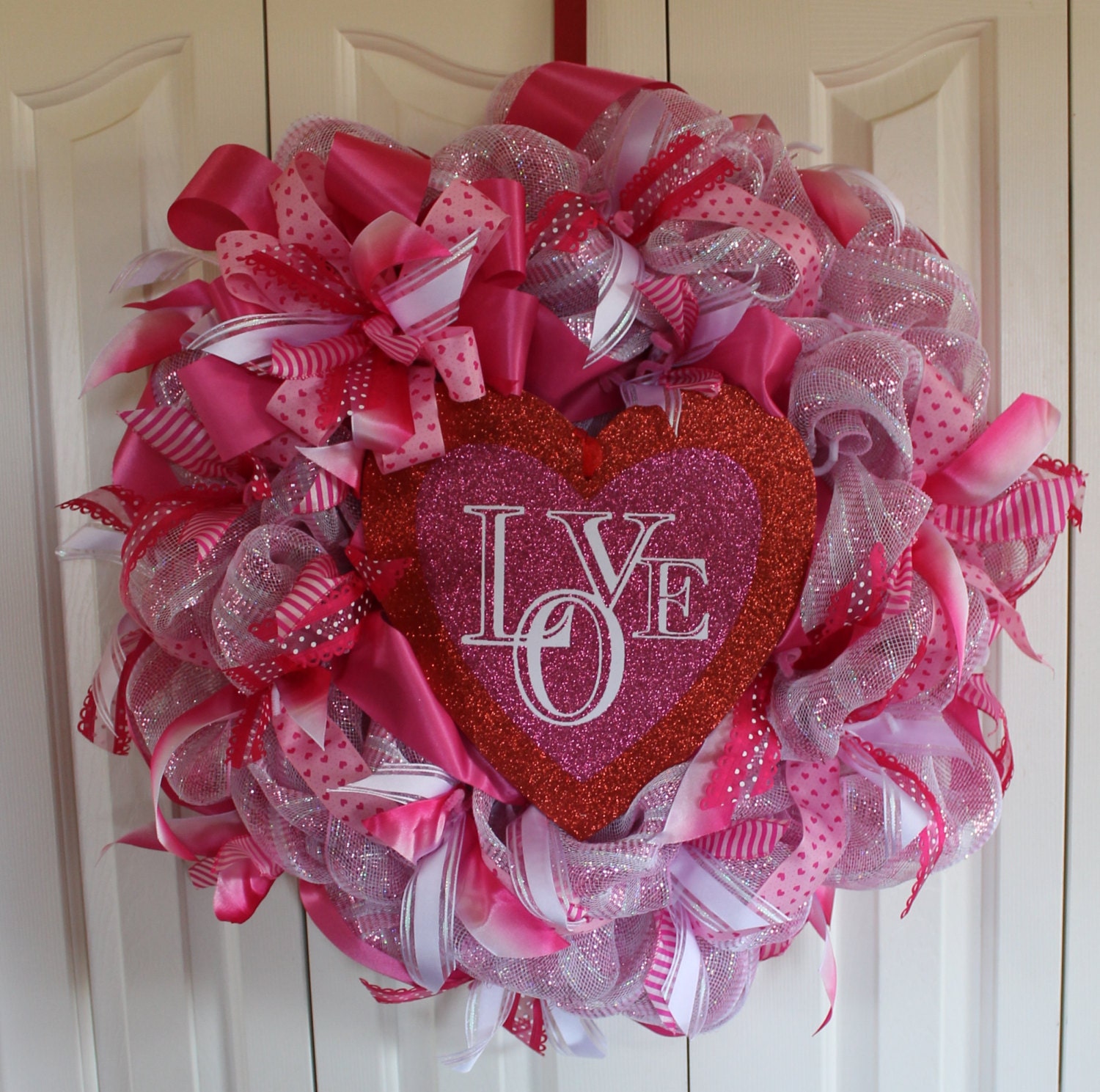 Deco Mesh Valentines Day Wreath Pink Heart By Madybelladesigns 4503