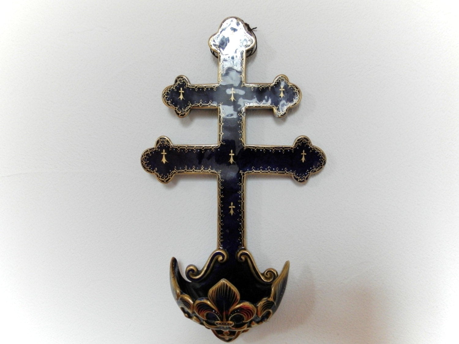 Antique French Religious Cross of Lorraine. Holy