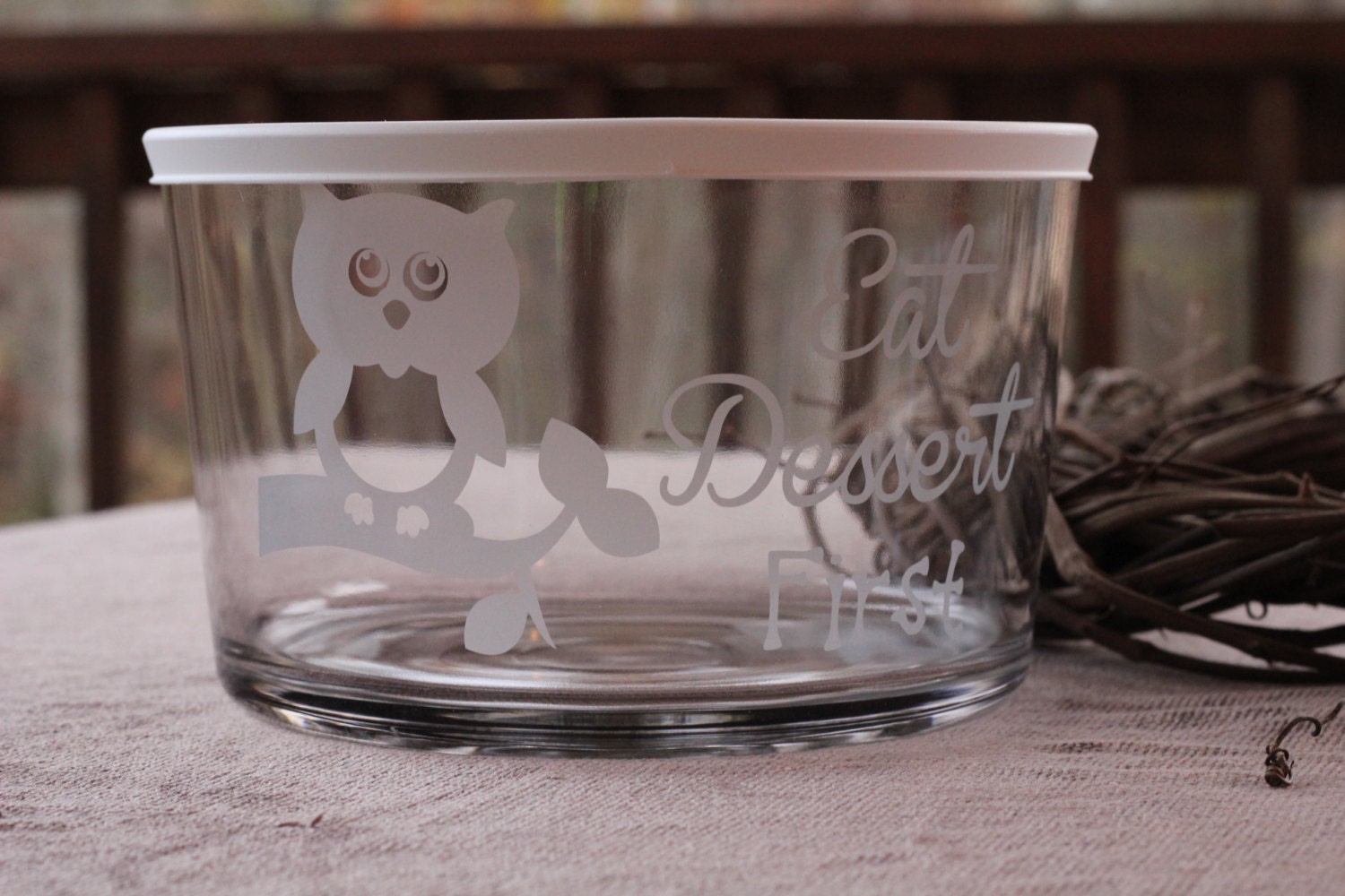 Etched Glass Trifle Bowl with Lid by AltogetherWonderful on Etsy
