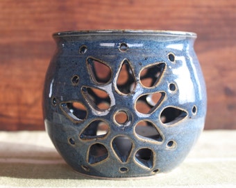 Medium Indigo Blue Sunburst Votive / Candle Holder
