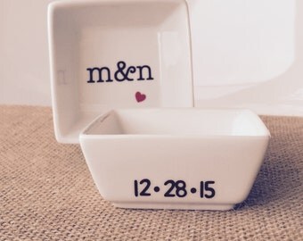 FREE DATE INCLUDED Wedding Personalized Ring Dish Custom Jewelry Box Engagement Gift