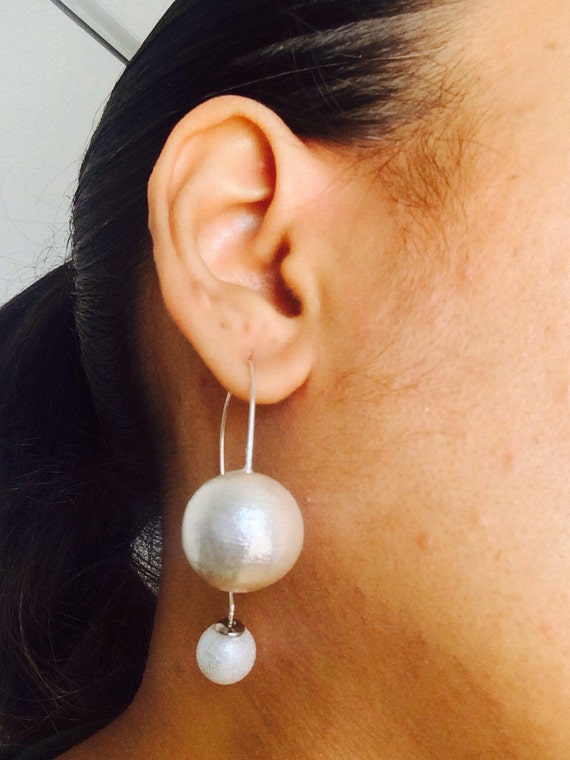 Items similar to Double ball earrings, pearl earrings, earrings on Etsy