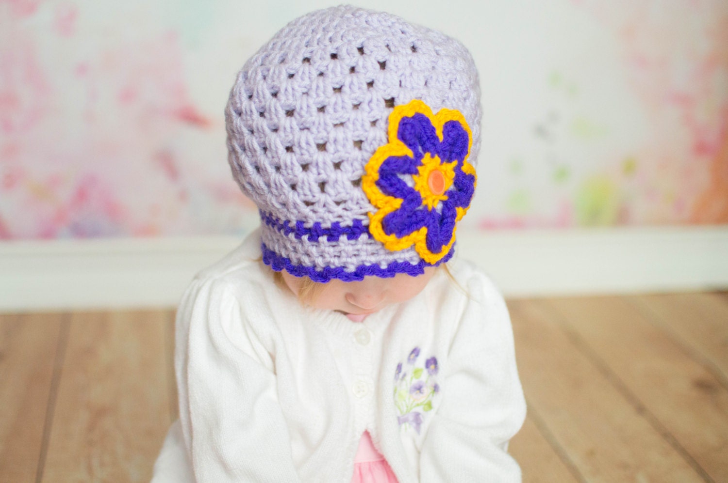 Toddler Crochet Hat Girl Flower Cap 2T 3T 4T 5T by HandmadeTrend