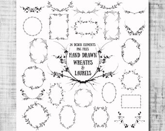 Wreaths & Laurels Digital Clip Art - wildflower wreaths laurels foliage png files for scrapbooking, invitations, photography templates