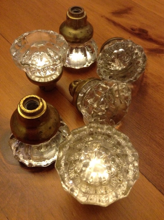 Vintage Glass Door Knobs Glass And Brass by TheForestSleeps
