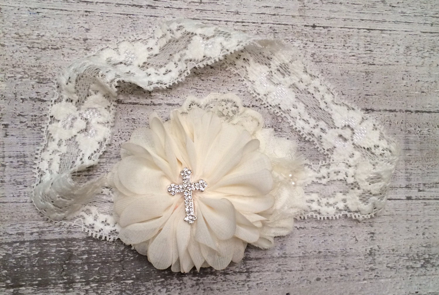 Ivory or White Baptism Headband. First Baptism Headband.