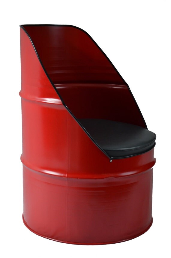 Industrial Furniture Barrel Chair w/ vinyl padded seat. Red in