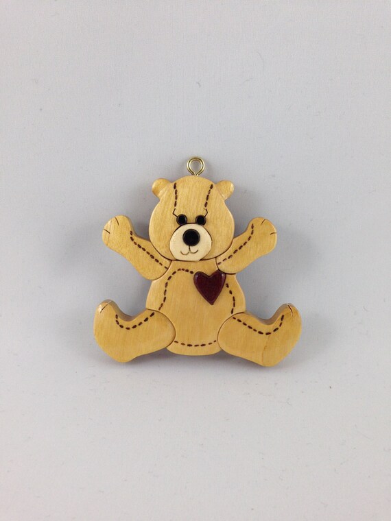 Wooden Teddy Bear Ornament by NaturalKnotWood on Etsy