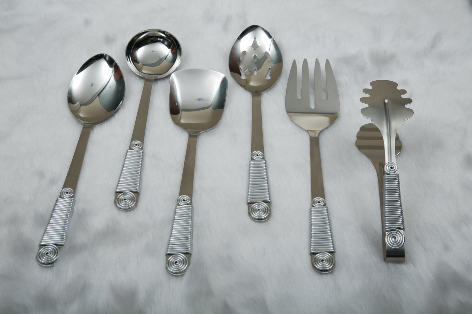 6 pc Silver Serving Utensil Set Wire Wrapped Servingware
