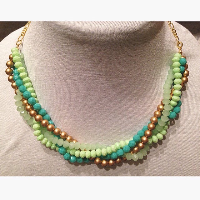 Teal Green and Gold Statement Necklace Shades of Green