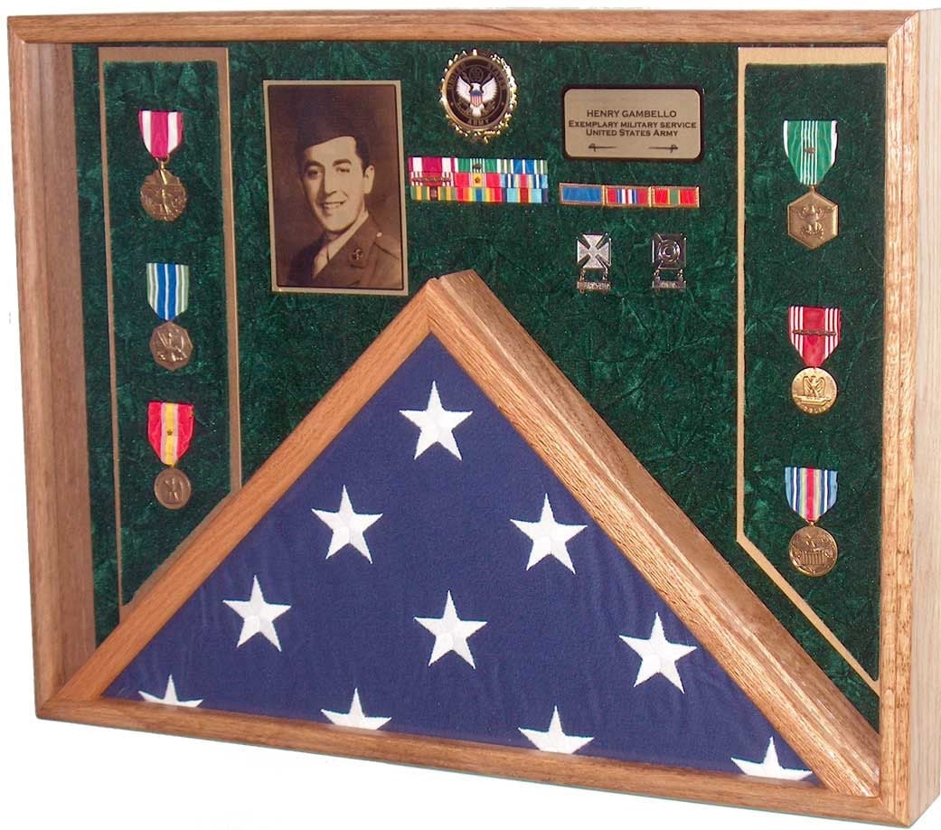 Military Veteran Burial Flag And Medals Shadow Box Display Case