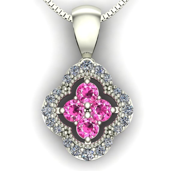 10k White Gold Pink Pendant - Genuine Pink Sapphire and Diamond ...
