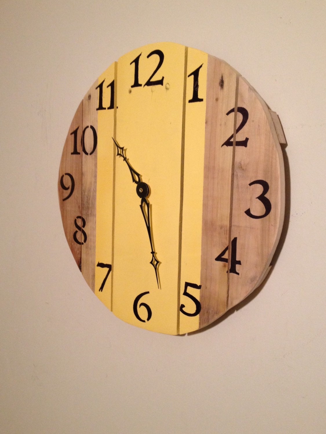 15.5 Rustic Yellow Pallet Wood Wall Clock by SheltonWoodworks