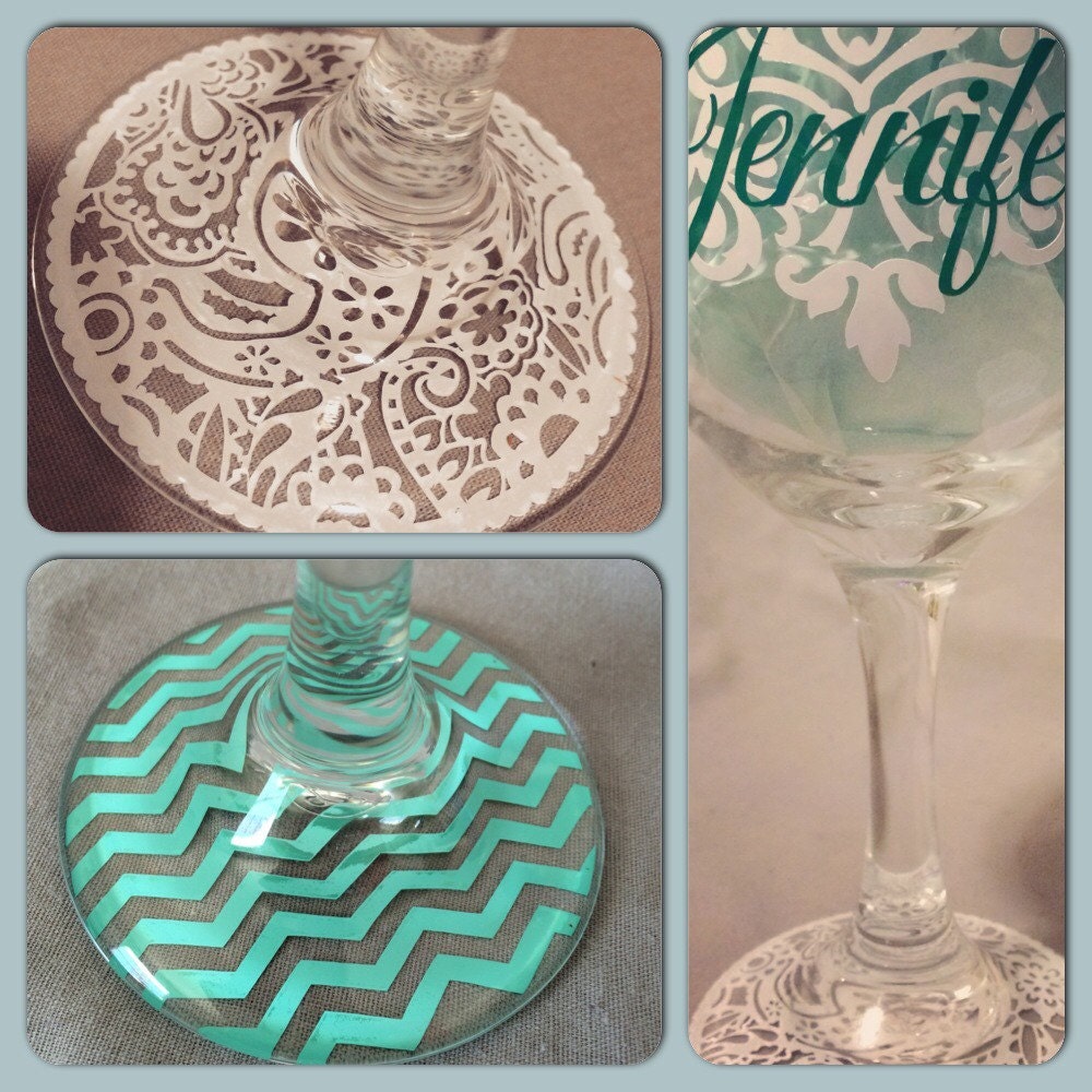 CUSTOM WINE GLASS vinyl decorated wine glass 6 options for