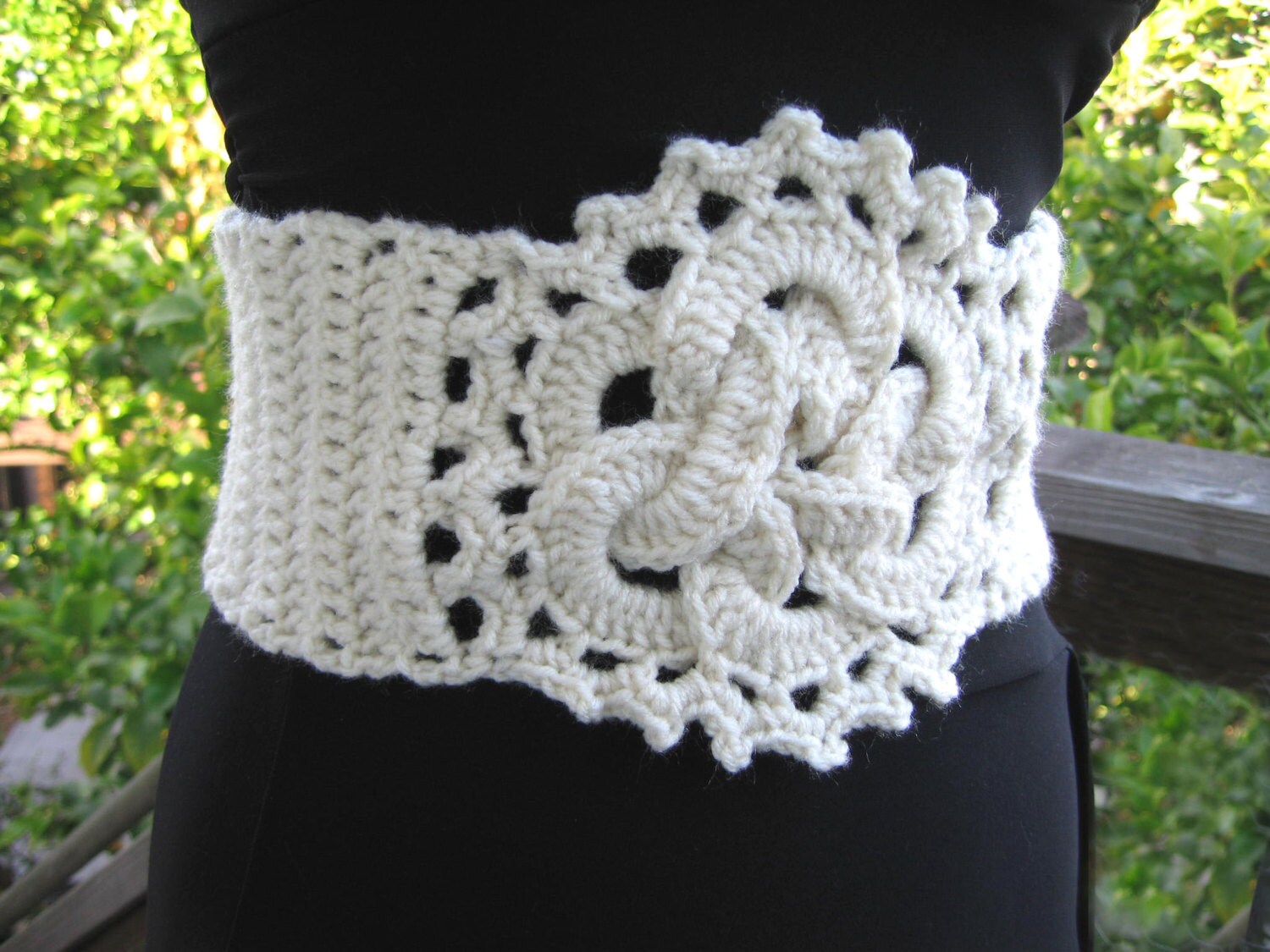 Crochet cream white belt celtic knot corset belt unique