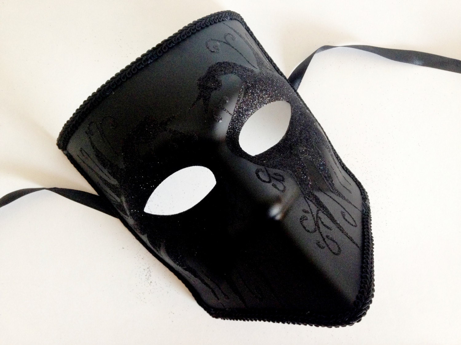 Black Masquerade Mens Mask Mens Bauta Mask Swan Deco Mens