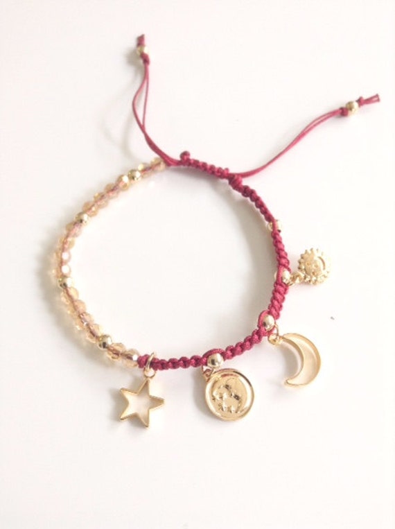 Friendship moon and stars gold charm bracelet Gold filled