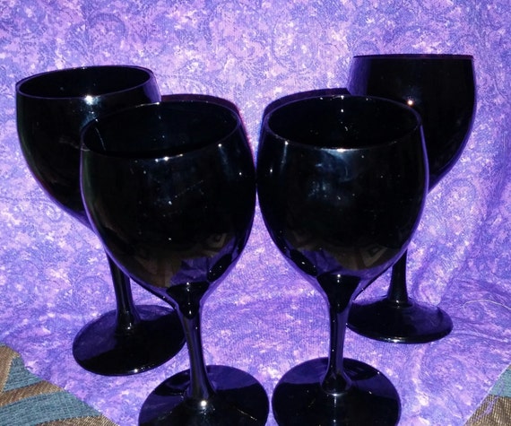 Stunning Set Of 4 Black Crystal Wine Glasses Circa 1970s By 2beb 