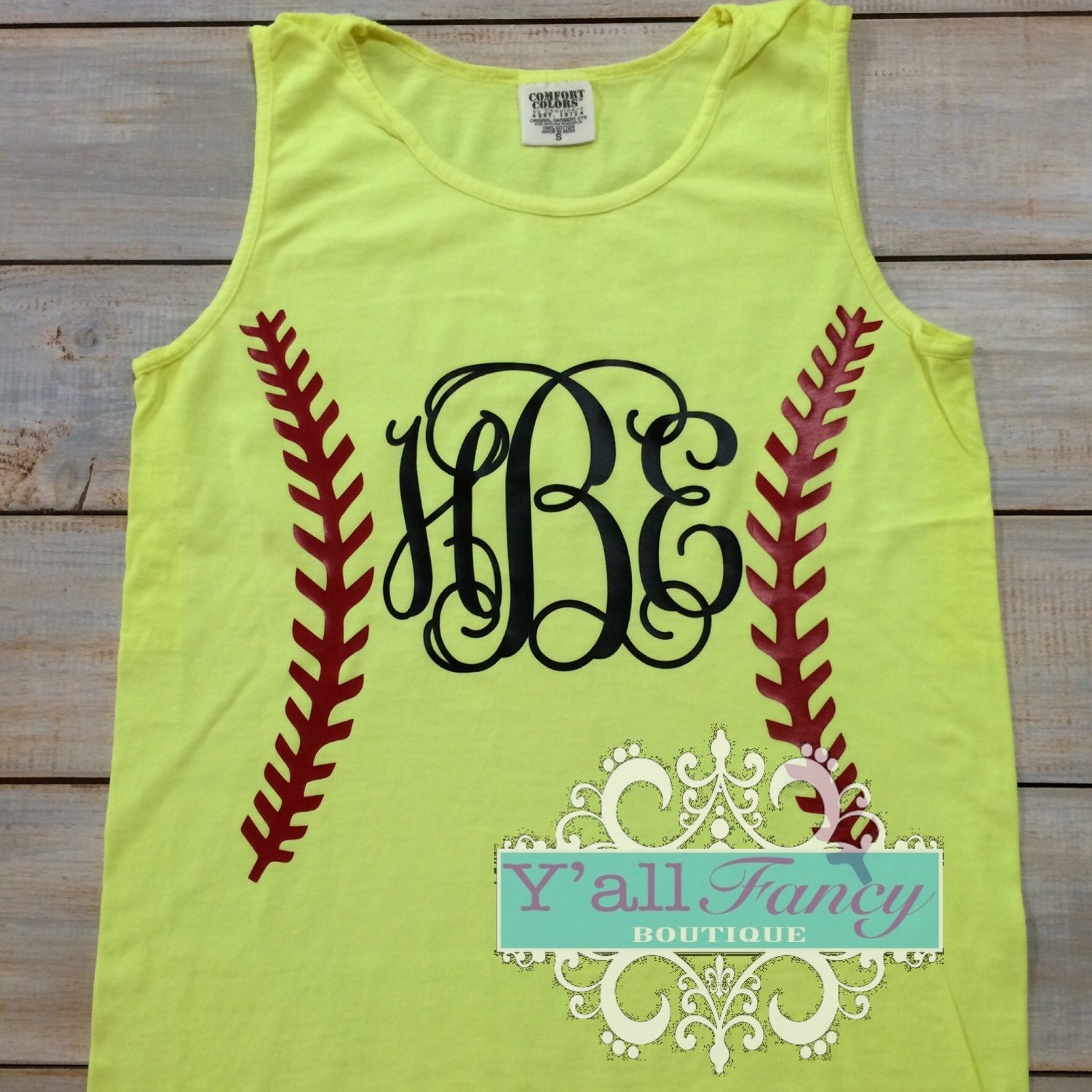 Comfort Colors Monogrammed Softball Tank Top Custom Initial