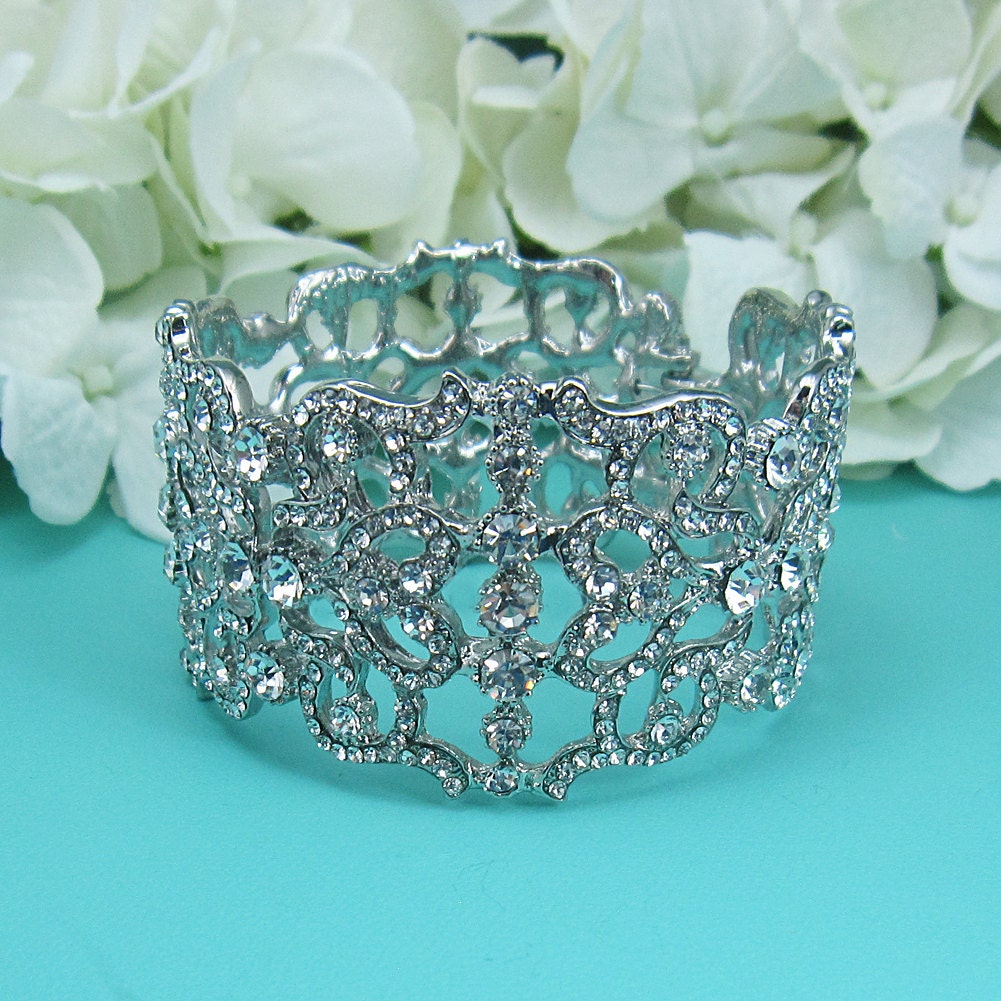 Bridal Cuff bracelet rhinestone cuff by AllureWeddingJewelry