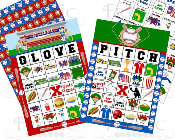 BASEBALL Bingo 20 Printable Cards INSTANT DOWNLOAD by FrolicFavors