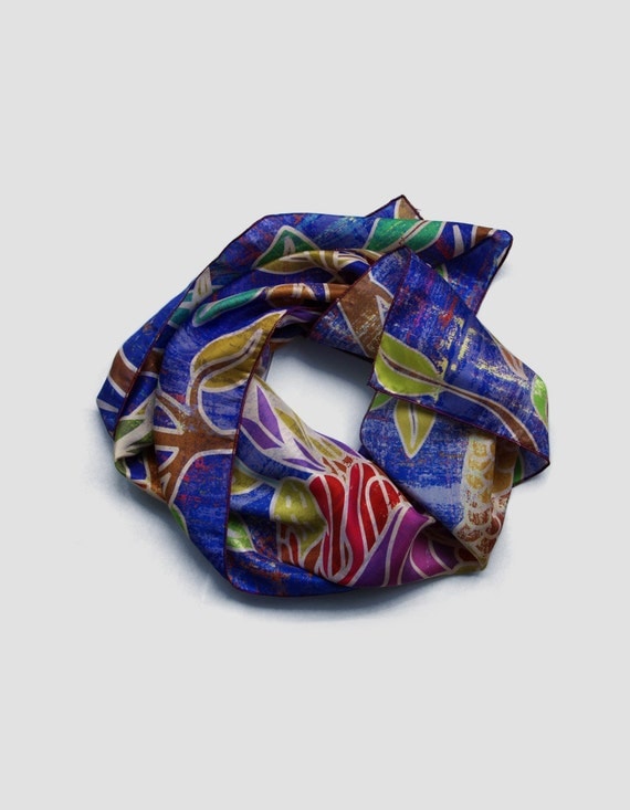 Cobalt blue indigo silk scarf peacock print lightweight by ImaPico