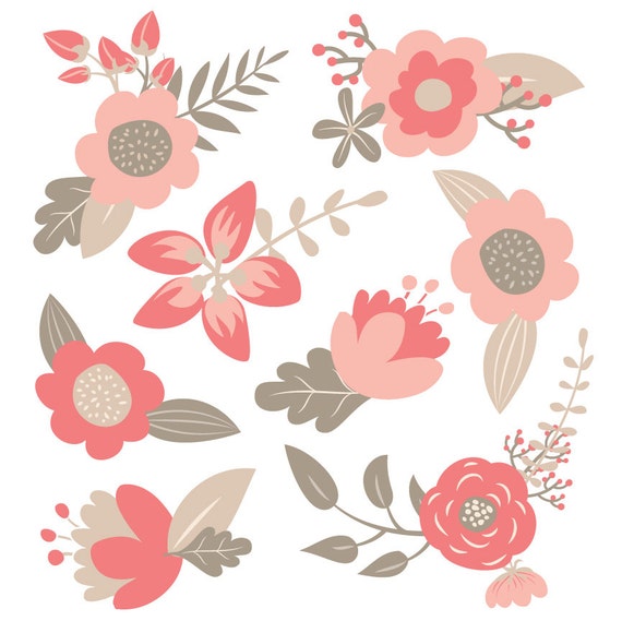 Premium Vintage Floral Clipart & Flower Vectors Coral