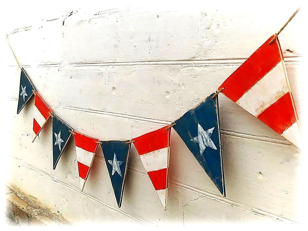 Flag Banner American flag garland Wood flag by WoodStreets on Etsy