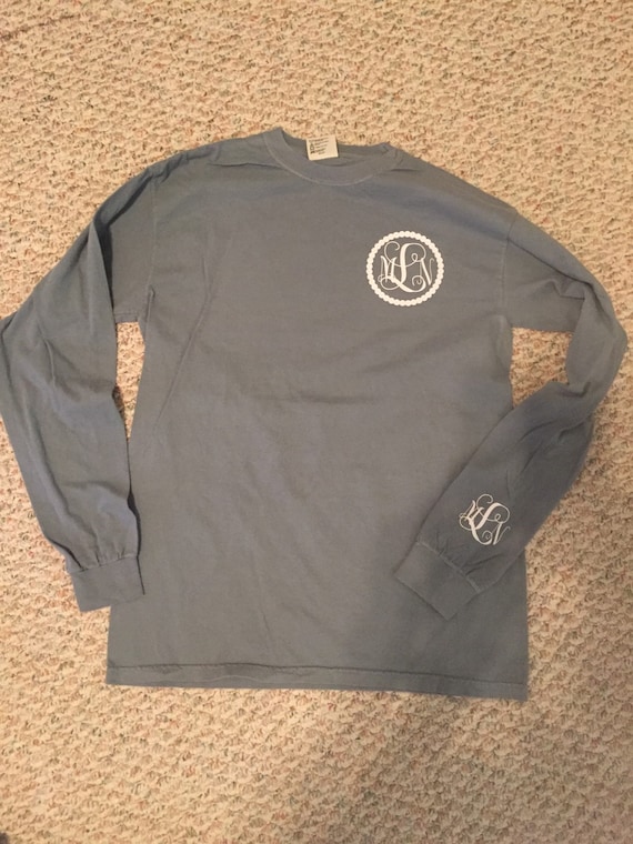 Comfort colors longsleeve monogramed tee by Craftylilthang on Etsy