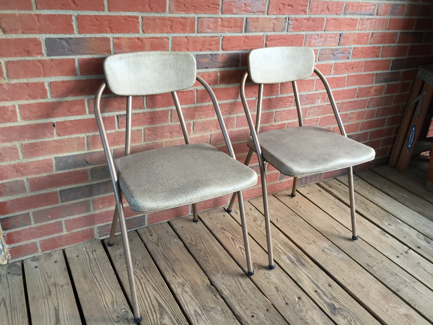 Vintage Pair of Hamilton Cosco Metal and Vinyl Folding Chairs Haute Juice