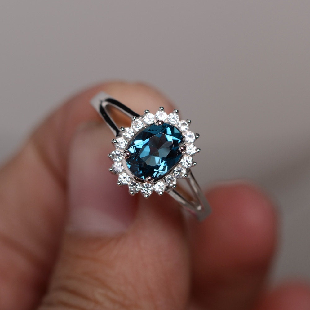 London Blue Topaz Ring Silver Gemstone Ring Engagement Ring