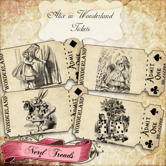 Alice in Wonderland Ticket Strips Vintage Alice Tickets