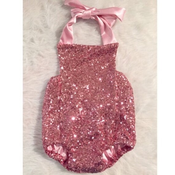 All pink sequin romper for first birthdays by EverAfterFairytales